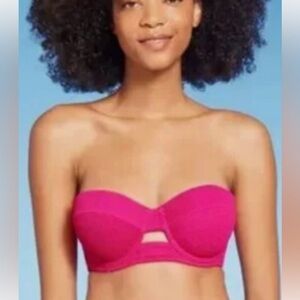 Pink Bandeau-Underwire- Textured-Keyhole-Bikini Top Only! No straps.